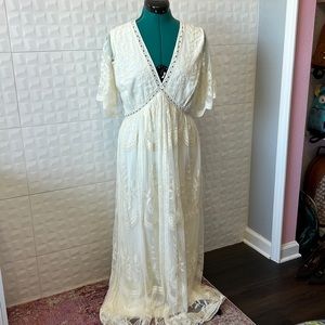 Cream Boho lace maxi dress with flutter sleeves